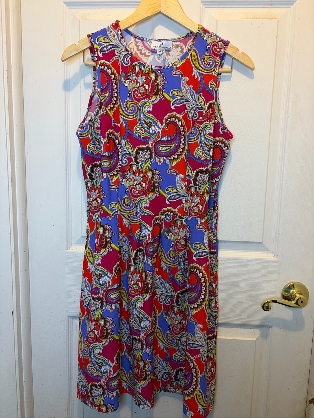 Jude Connally Sleeveless Paisley Floral Midi Dress in Red & Blue Made in USA